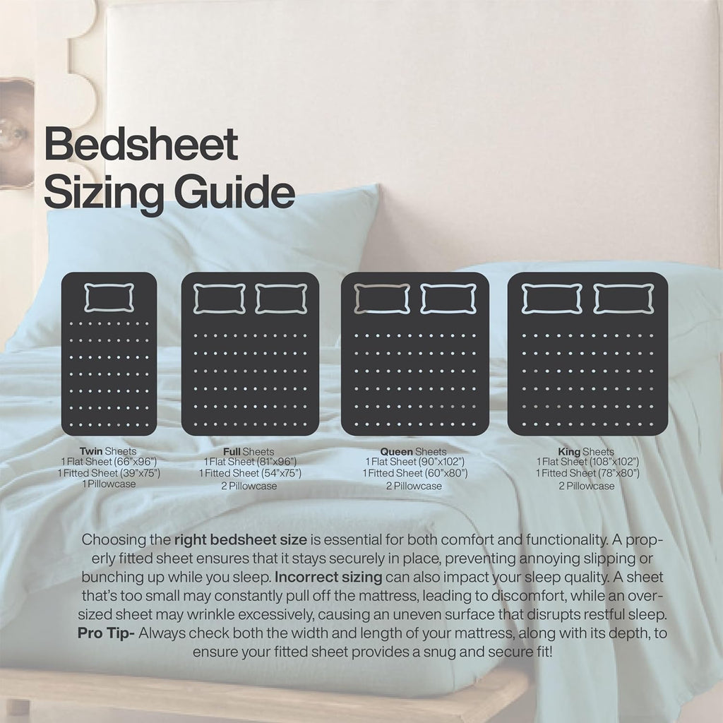 QUEENSBAY Queen Sheet Set - 4 Pieces Super Soft Microfiber with 16-Inch Deep Pocket | Cooling & Wrinkle-Free Aqua Blue Bedding