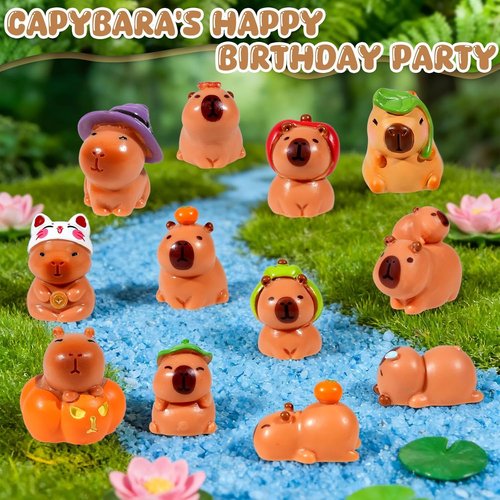 Exasinine Mini Capybara Figurines - 12pcs Resin Set for DIY Fairy Garden & Home Decor
