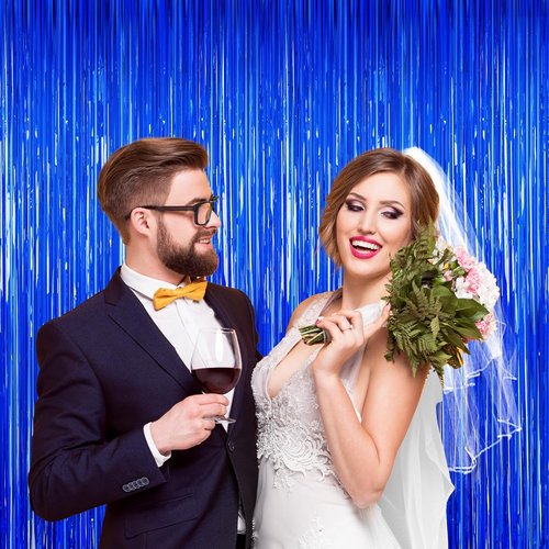 Blue Party Decorations | 2-Pack Tinsel Backdrop Streamers for Birthday & Wedding Celebrations