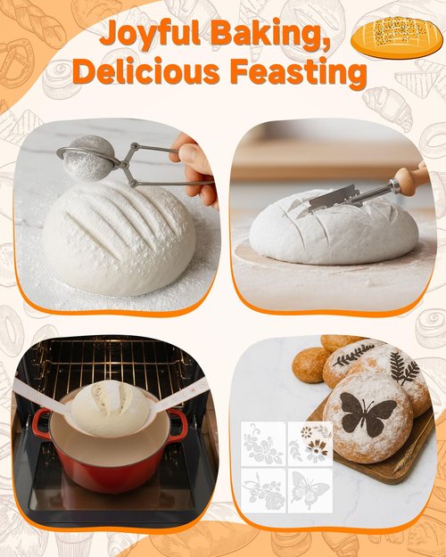 Complete Sourdough Starter Kit With Woven Proofing Basket, Sour dough Starter jar, Sourdough Bread Baking Supplies, Bread Making Kit,Perfect for Beginners & Gift