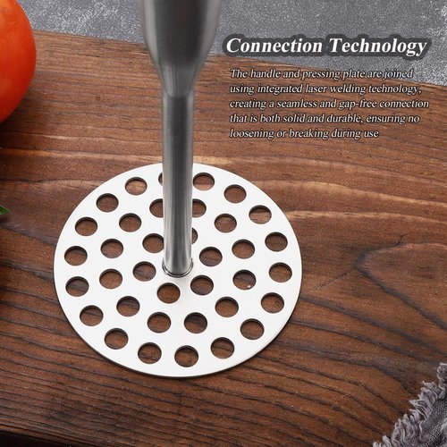 Soild Stainless Steel Potato Masher with Perforated Base Long Big Ergonomic Handle Ricer Kitchen Tool for Mashed Potatoes, Purple SweetPotato, Avocados, Beans, Fruit, Vegetables (Fully Solid)