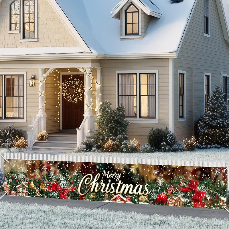 Merry Christmas Banner for Fence 118 x 20 Inch - Pine House Decor (Variation: Merry Christmas Banner#02)