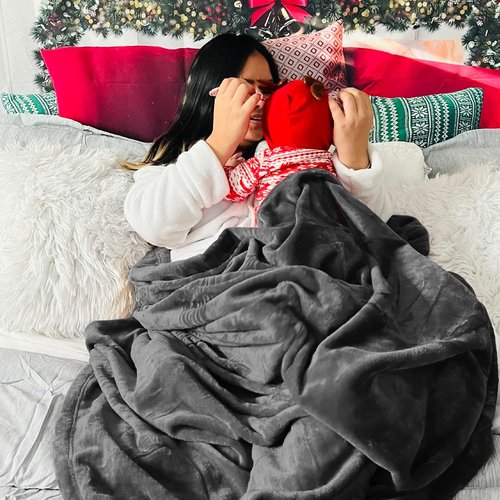 Bedsure GentleSoft Fleece Blanket - Cozy California King Size Charcoal Plush Blanket, 102x96 Inches