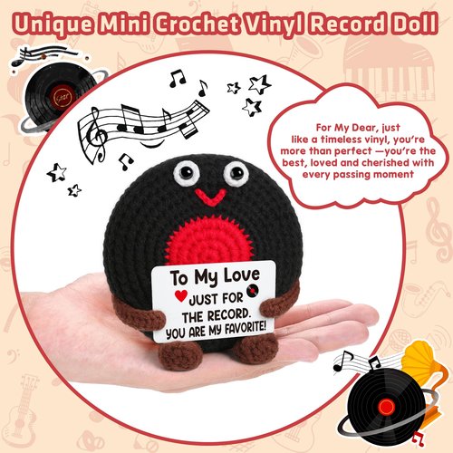 Valentines Day Gifts for Him, Anniversary Boyfriend Husband Gifts for Men Couples, Romantic Birthday Gift, Valentines Day Basket To My Love Gift for Her Girlfriend Wife, Handmade Crochet Vinyl Record