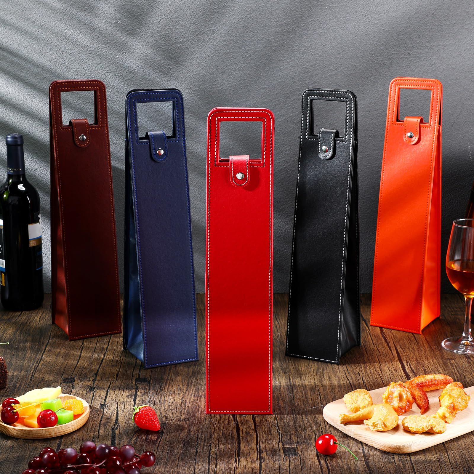FillTouch 10 Pcs Leather Wine Gift Bags Reusable Leather Wine Tote Carrier Single Bottle Champagne Beer Protector Gift Bags for Parties Birthdays Wedding Christmas(Multicolor,Classic Style)