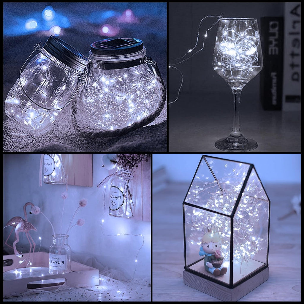 Skiennix 12 Pack LED Fairy Lights - Waterproof 7FT Silver Wire String Lights for DIY Christmas Decor