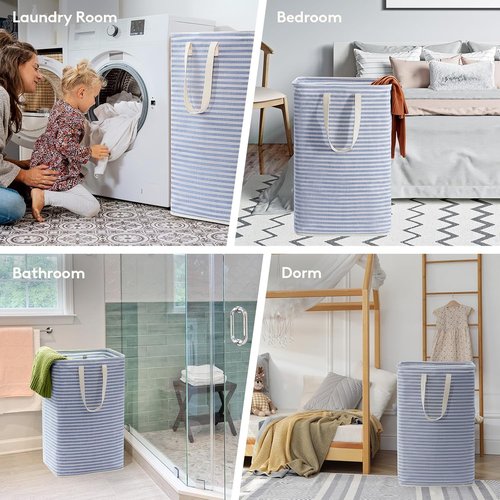 Lifewit 80L Collapsible Laundry Basket - Waterproof Clothes Hamper with Reinforced Handles | Blue