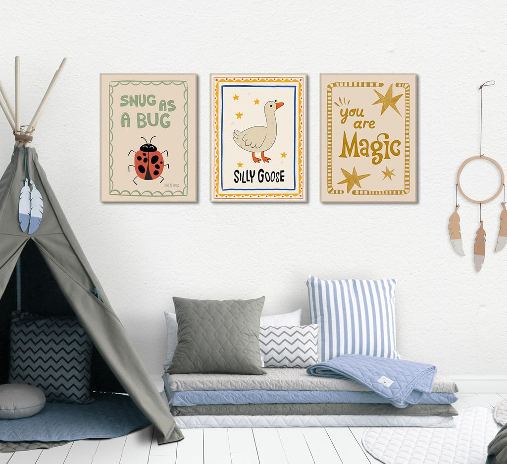 Silly Goose Nursery Canvas Wall Art - Cute Animal Insect Decor | Rustic Farmhouse Print for Kids' Rooms
