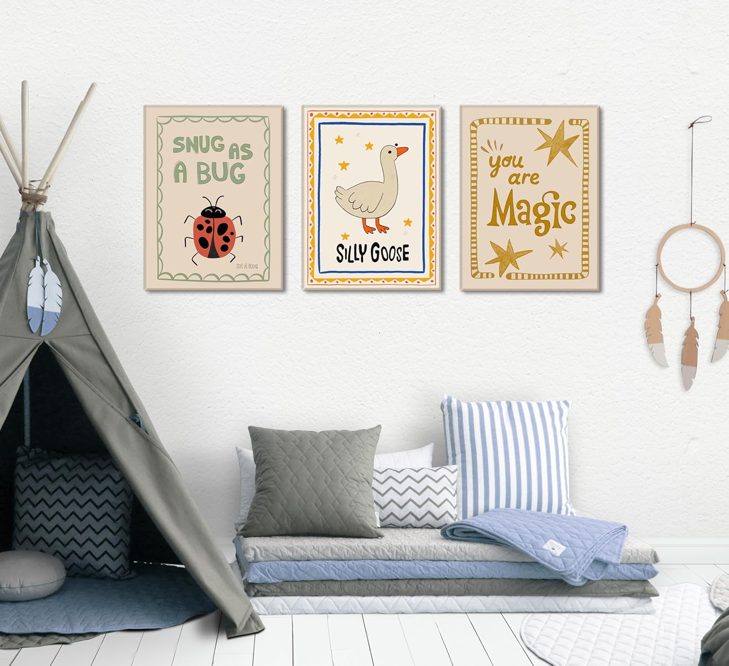 Silly Goose Nursery Canvas Wall Art - Cute Animal Insect Decor | Rustic Farmhouse Print for Kids' Rooms