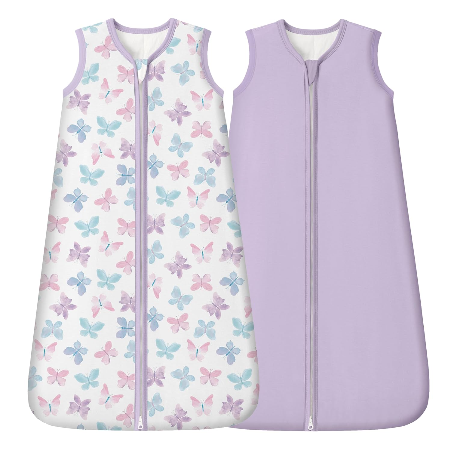 Rayon Made from Bamboo Baby Sleep Sack - Soft 1.0 Tog Wearable Blanket for Infants | 6-12 Months, 2-Pack, Purple Butterfly