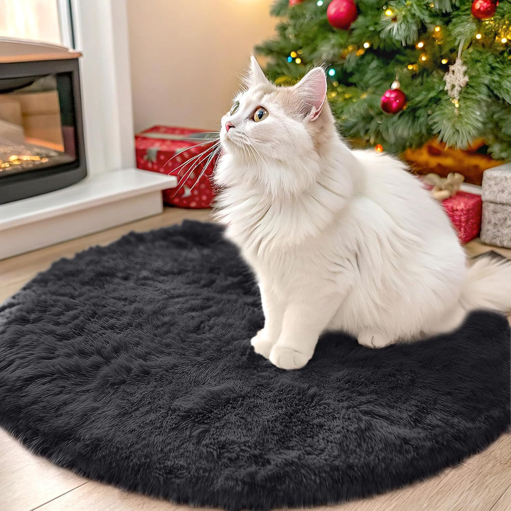 OLANLY Black Round Area Rug - Soft, Fluffy, Machine Washable 2 ft Circle Carpet for Bedroom & Living Room Decor