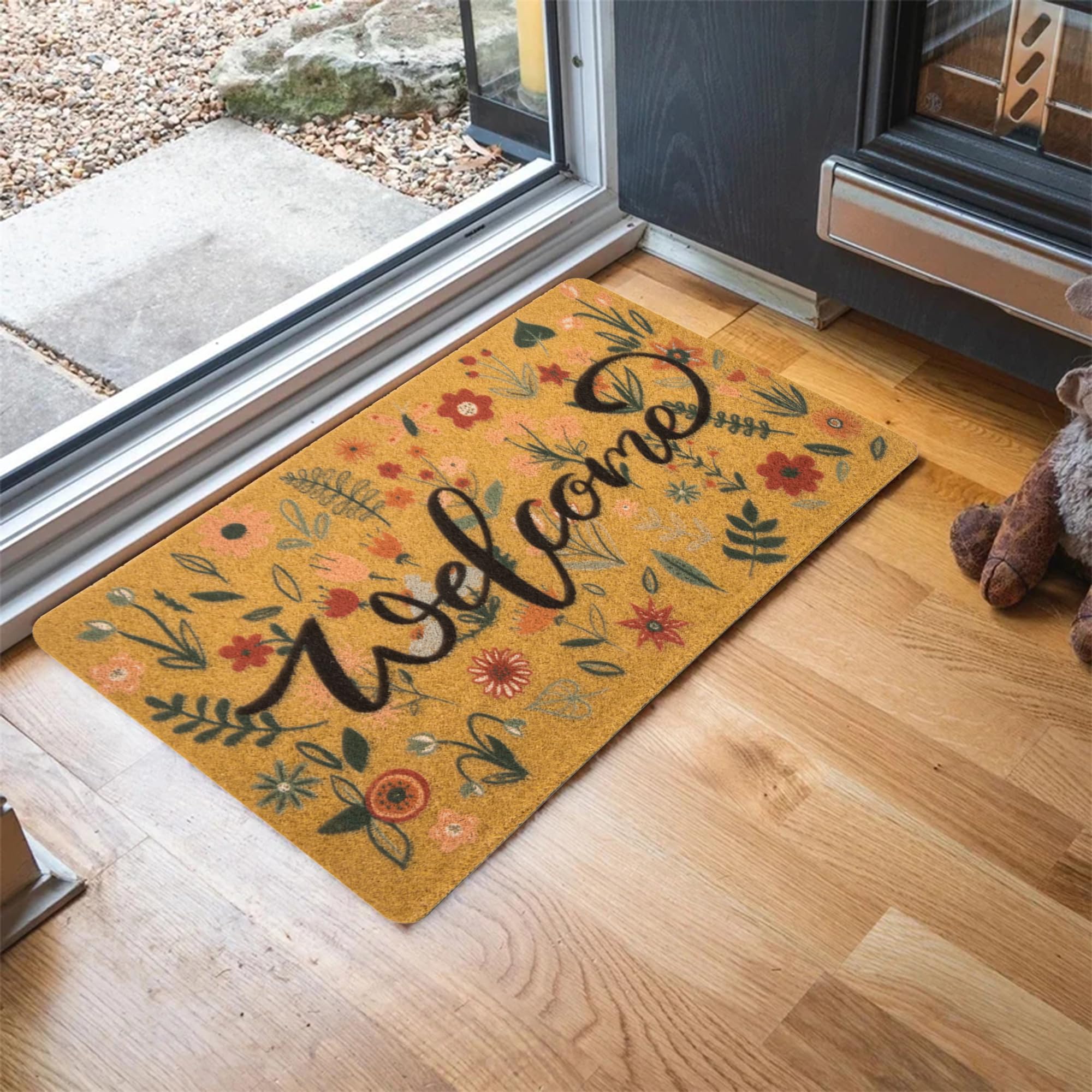 IZUS Floral Welcome-Doormats Front-Door - Spring Flower Home Decor Indoor-Mats Summer Non-Slip Seasonal Doormats 17x29inches