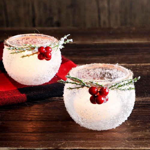 Funnymoom Christmas Votive Candle Holders - 6 Pcs Snowy Red Berry Design for Home Decor & Parties
