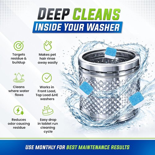 EcoClean Washing Machine Cleaner Tablets - 25 Pack for Deep Cleaning & Pet Hair Removal | Compatible with All Washer Types