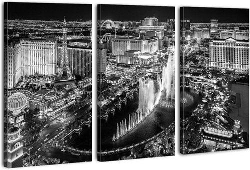 Las Vegas Skyline Wall Art - Black and White Cityscape Canvas Prints | 16x32" Set for Office & Living Room Decor