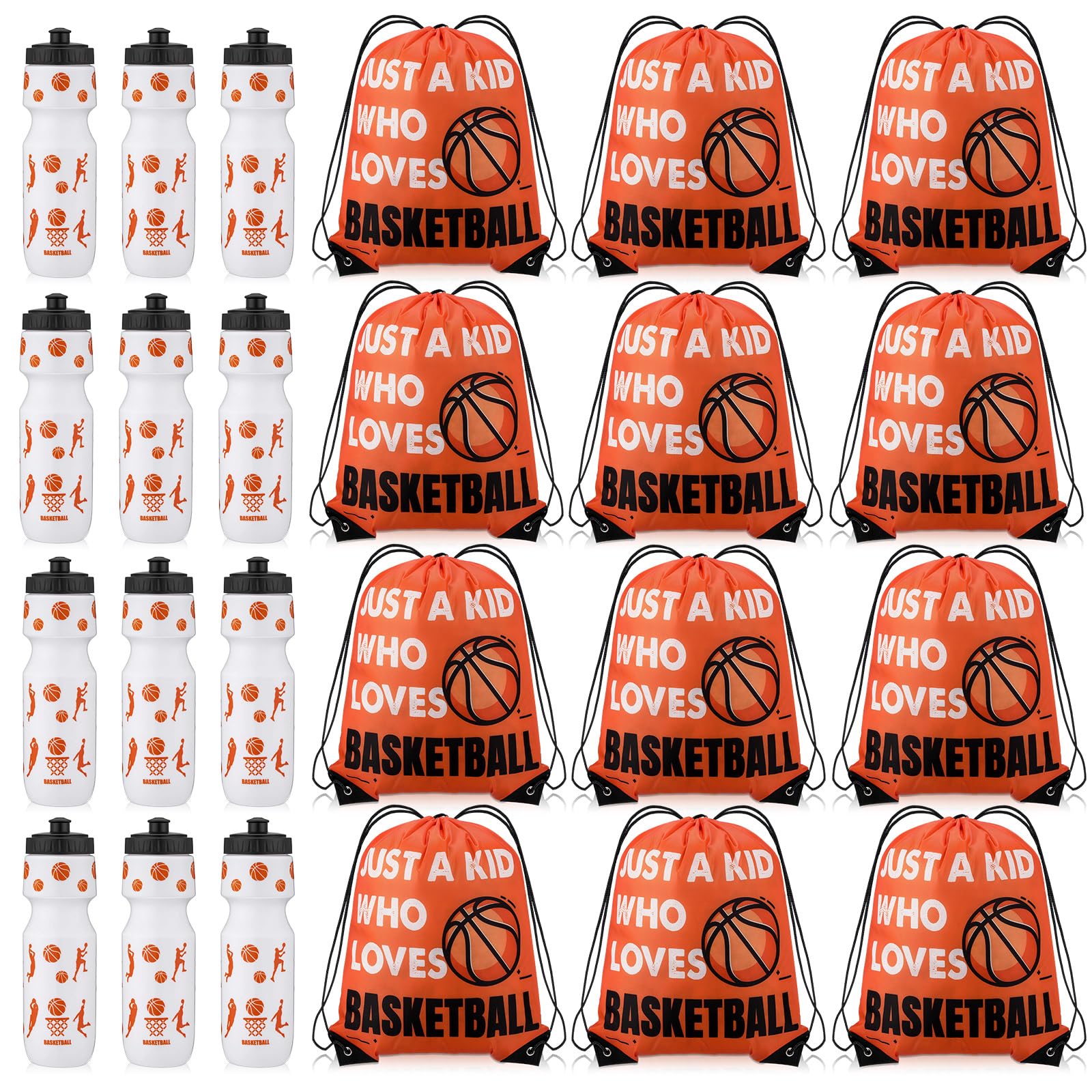 Talltalk 24 Pcs Basketball Party Favors Pack Basketball Bags and Water Bottle Set Drawstring Bags Bulk Gift Goodie Treat Bag 24oz Water Bottle Cup Team Gifts Accessories