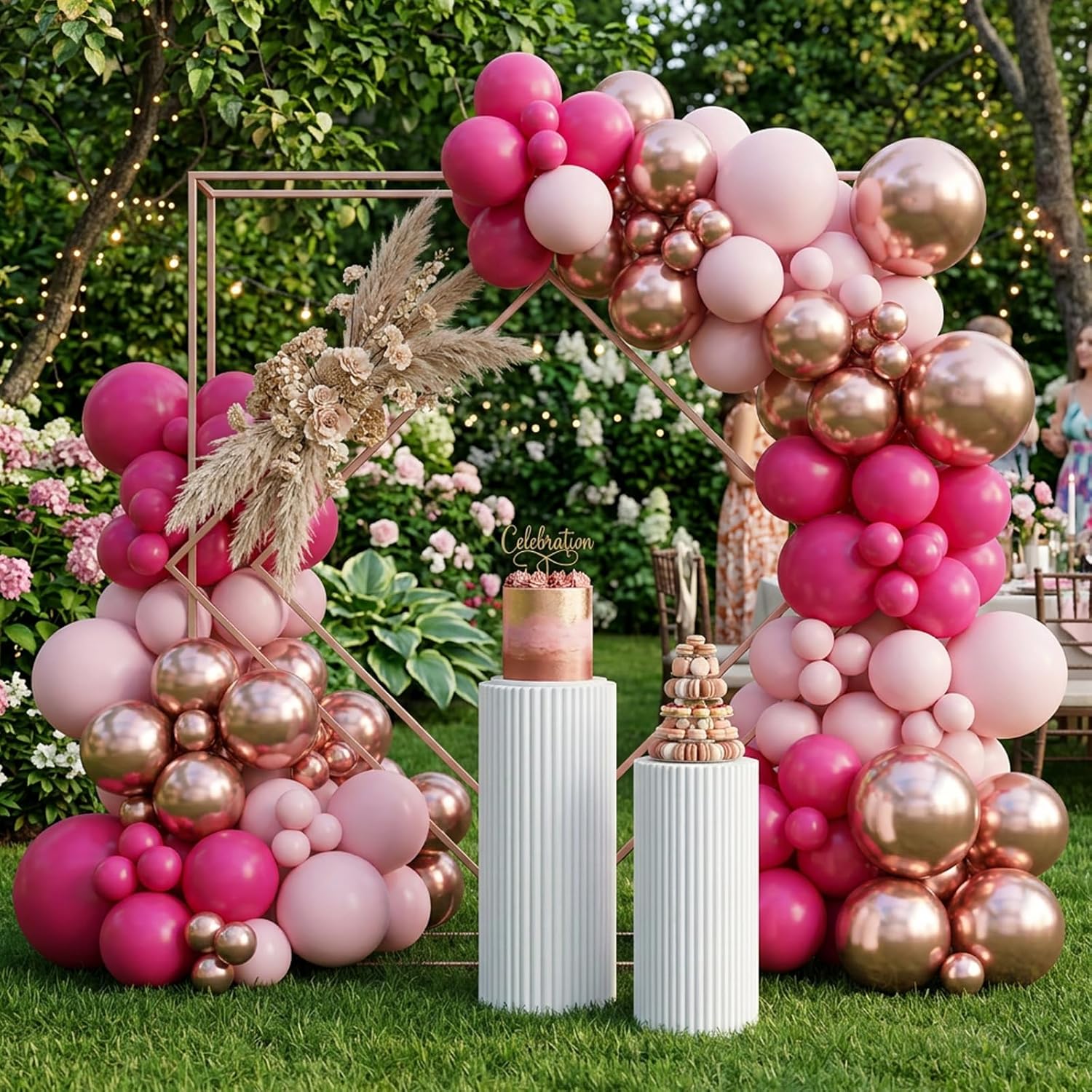 RUBFAC Balloon Garland Kit - 129pcs Latex Balloons in Baby Pink & Hot Pink | 5-18 Inch Sizes for Parties