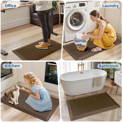 Anti Fatigue Kitchen Mats for Floor, Brown 9/10 Extra Thick Cushioned Standing Desk Mat, Comfort Memory Foam Ergonomic Kitchen Rugs and Mats Non-Slip Waterproof for Office, Kitchen, Sink, 20" x 48"