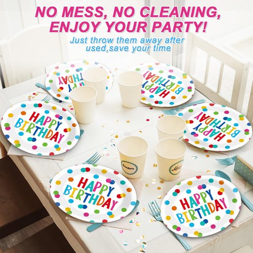 50 PCS Happy Birthday Oval Paper Plates - 11inch Large Colorful Dots Design Platters, Heavy Duty Dish Tray for Party Decorations, Gathering, Picnic Tableware Supplies