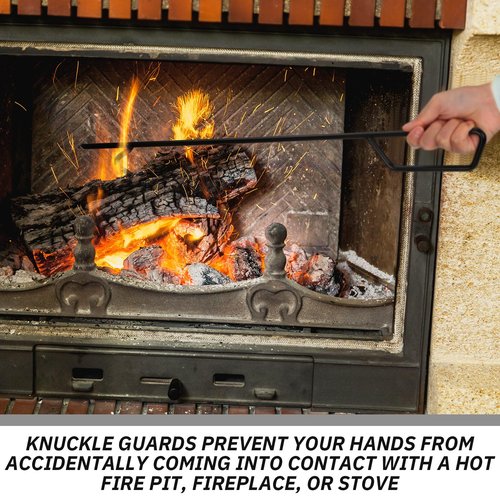 Blulu 24 Inch Heavy Duty Fire Poker High Temperature Steel Firepit Tool with Handguard and Rust Resistant Coated Campfire Poker for Fire Pit Outdoor Indoor Fireplace Camping Winter Accessories Gifts
