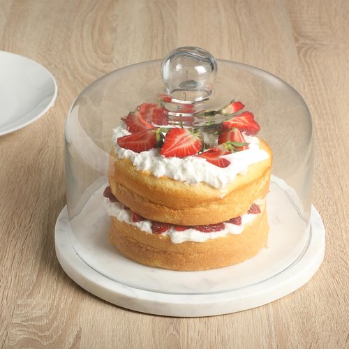 Gibson Elite Ridgehaven 11" Marble Cake Stand, Serving Platter, Charcuterie Board, and Center Piece Home Décor With Glass Lid - Fits 9" Cake