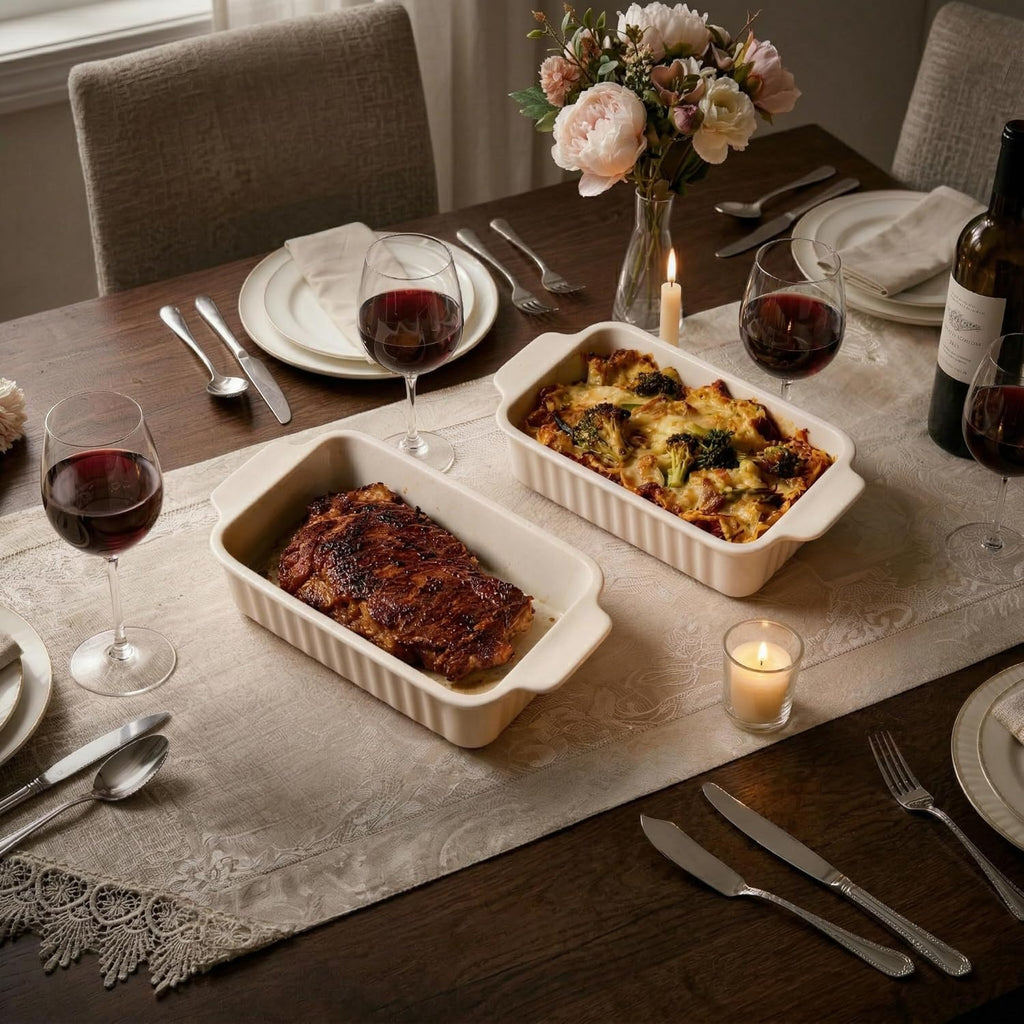 Small Casserole Dishes | 30 Oz Ceramic Baking Dish with Handles - 9x5 Mini Bakeware Set of 2 for Lasagna & Meal Prep
