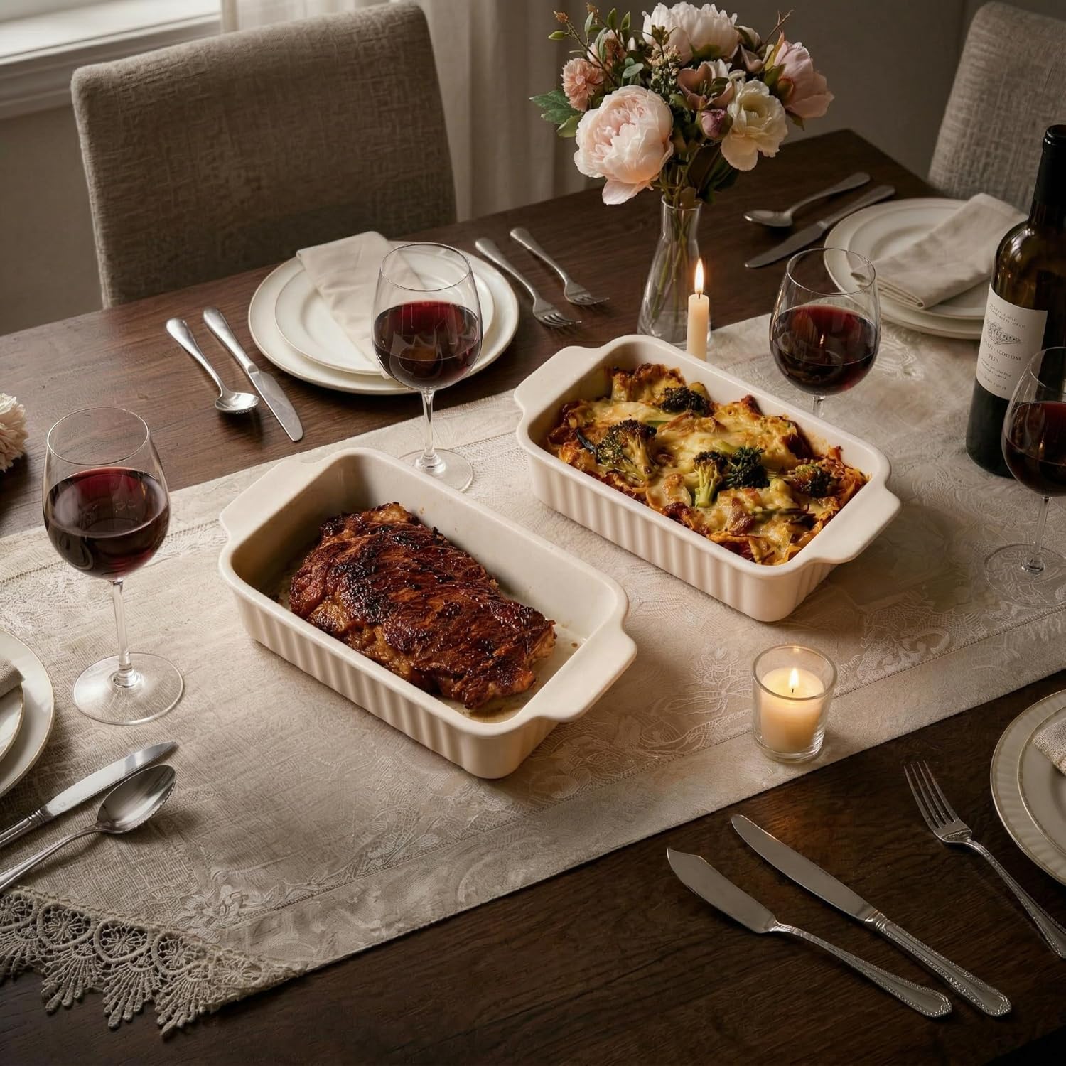 Small Casserole Dishes | 30 Oz Ceramic Baking Dish with Handles - 9x5 Mini Bakeware Set of 2 for Lasagna & Meal Prep