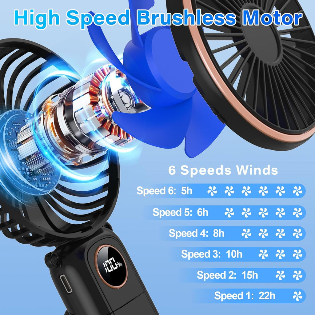 Skiennix Portable Handheld Fan - USB Rechargeable Mini Fan with 22Hrs Runtime & 6 Speeds | Perfect for Travel & Outdoor Use