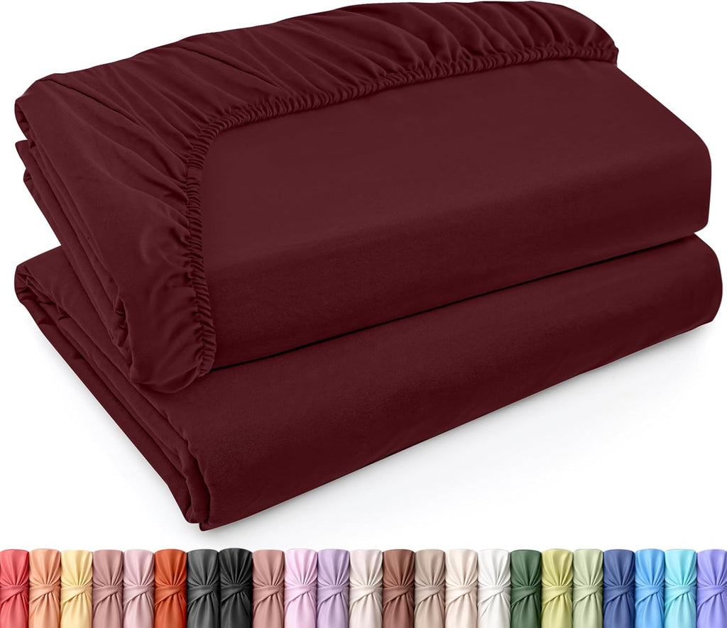 Utopia Bedding Twin XL Fitted Sheets - Soft Brushed Microfiber - Deep Pockets - 2 Pack (Burgundy)