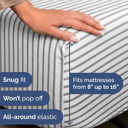 Comfy Twin Size 3-Piece Sheet Set - Breathable Cooling Bed Sheets | Luxury Hotel Quality - Grey Stripes