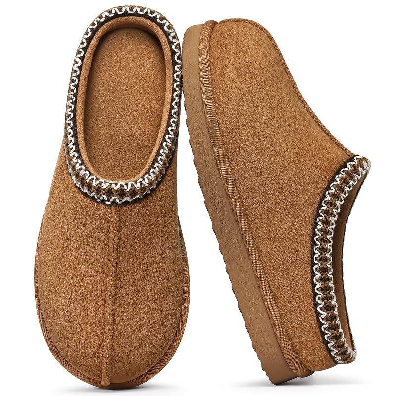 Chestnut Litfun Cozy Memory Foam Slippers for Women - Faux Suede Clog House Shoes, 6.5-7
