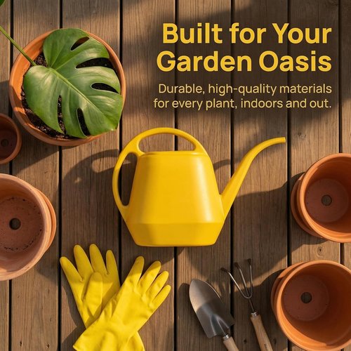 Fasmov 1-Gallon Plastic Watering Can - Bright Yellow Color for Easy Plant Care