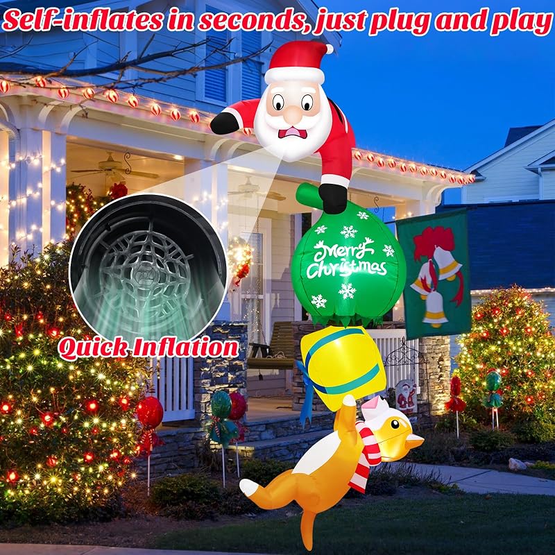 8 ft Hanging Santa Inflatable with Gift & Dog - Built-in LEDs, Outdoor Xmas Decor (Variation: 8ft-hanging Santa)