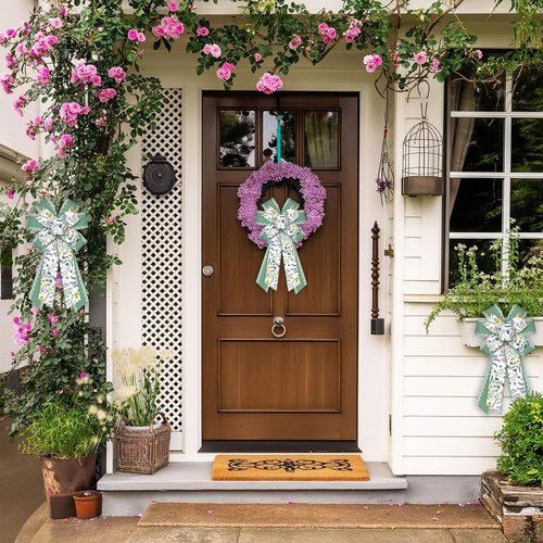 ABTOLS Large Floral Wreath Bows - Vintage Green Lace Bow for Front Door Decor | Spring Burlap Ornament