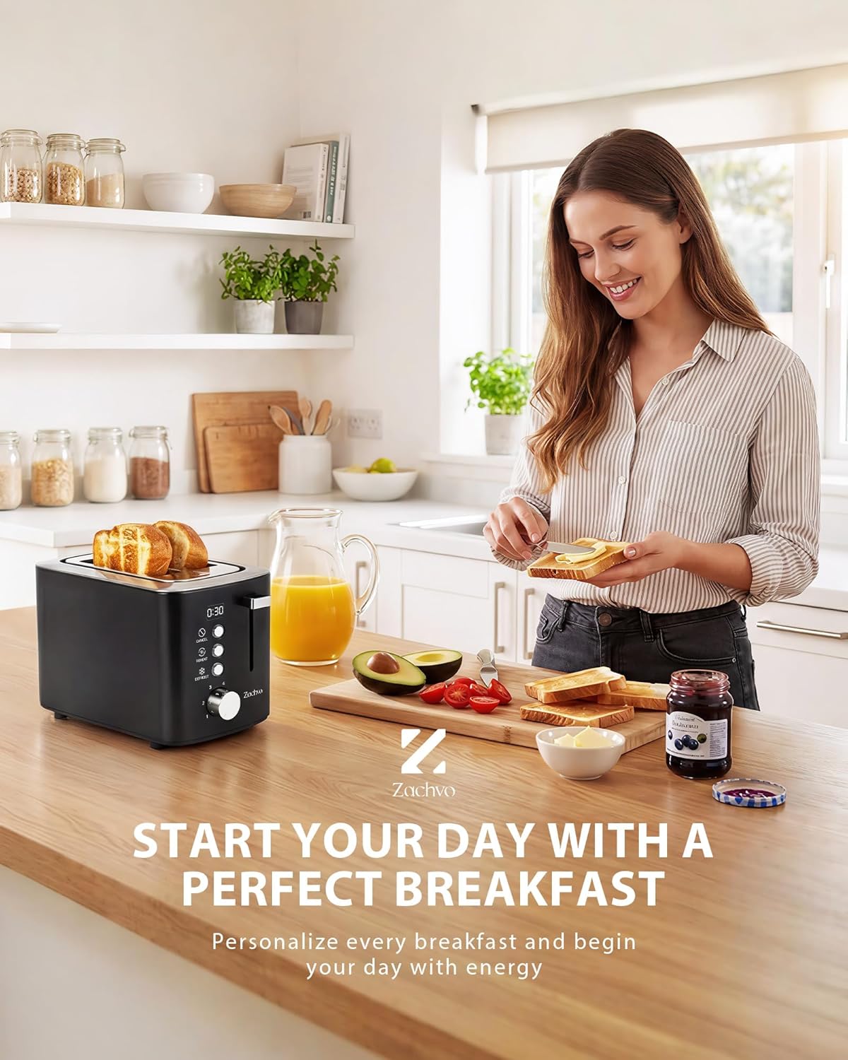 Skiennix 2-Slice Toaster - Wide Slots for Bread & Bagels | Stainless Steel with Digital Countdown, 6 Shade Settings, Compact Black Design