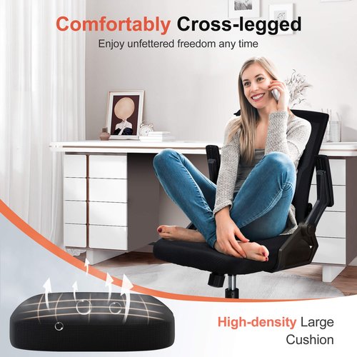 GTPLAYER Ergonomic Office Chair with Flip-up Armrests Executive Computer Chair for Home Office, Breathable Mesh & Comfy Lumbar Support, Black