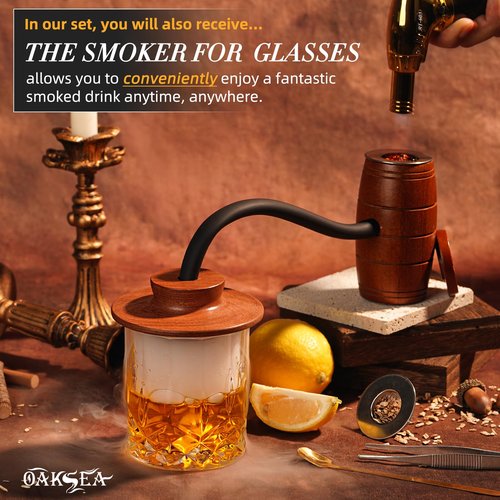 Old Fashioned Smoker Kit, Whiskey Smoker Kit, Gifts for Men Dad Him Stocking Stuffers, Smoker Box with Food Tray, 6PCS Flavor Wood Chips, Cocktail Smoker Kit (Butan Not Required)