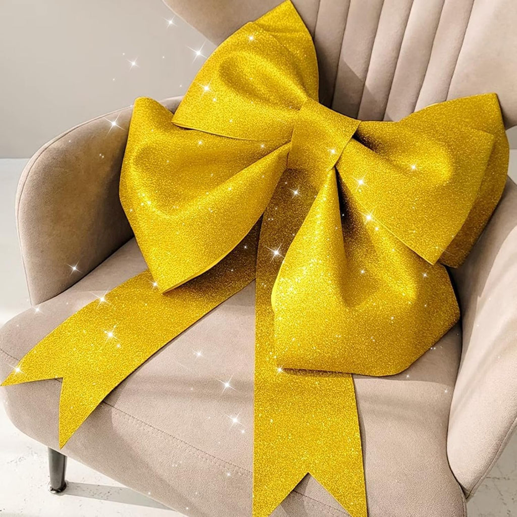 Skiennix 2 Pack Large Gold Glitter Bows - 20"x24" Giant DIY Party Decorations | Perfect for Weddings & Gifts