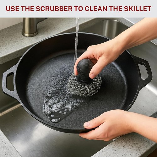 Cast Iron Skillet - 20 Inch Pre-Seasoned Cooking Pan with Dual Handles & Cleaner Scrubber | Heavy Duty for Grill, Oven, Stove, Campfire