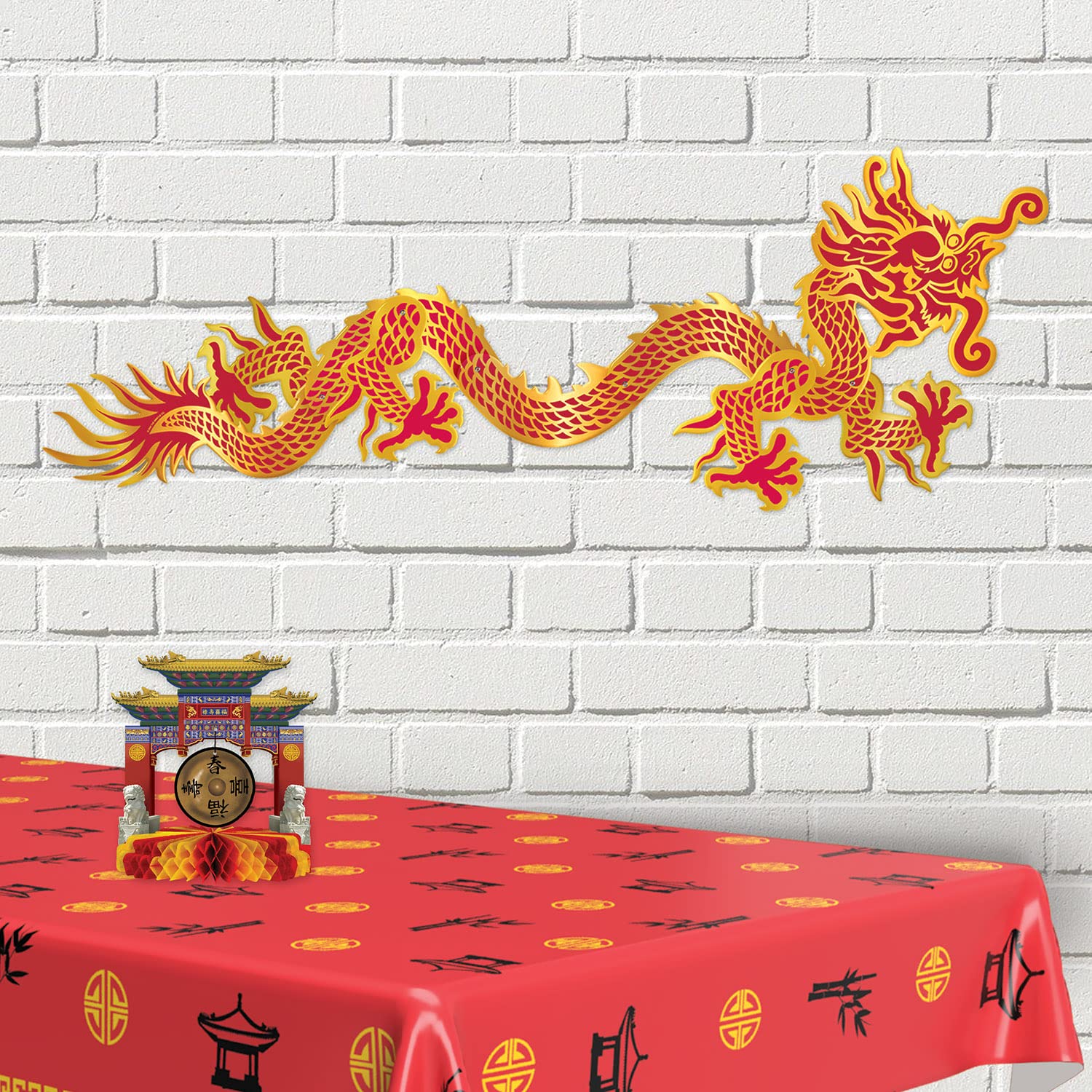 Beistle 2 Piece Chinese New Year Centerpieces - Printed Paper Asian Gongs - Zen Tissue Table Decorations For Parties