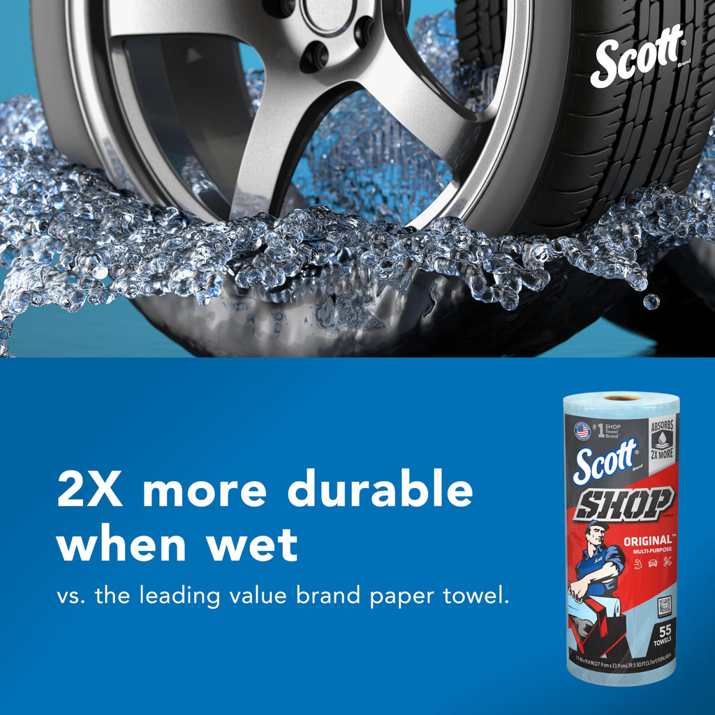 Scott Shop Original Blue Towels (75130), 9.4"x11" Cloth-like Paper Towel (30 Rolls of 55 Sheets, 1,650 Sheet Total)