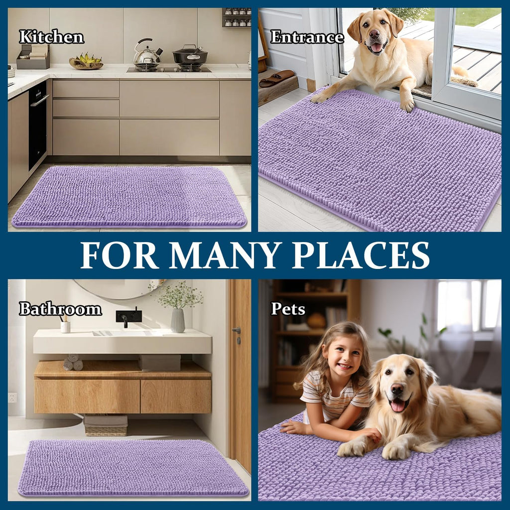 OLANLY Dog Door Mat - Absorbent Non-Slip Washable Doormat for Muddy Paws | 47x20, Quick Dry Chenille, Lavender