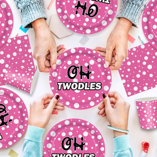 168pcs Oh Twodles Birthday Party Supplies Girl Pink Cartoon 2nd Plates Napkins Disposable Paper Cups Oh Twodles Tableware Set Two Years Old Party Decorations for Kids Girls Birthday Decor Serve 24