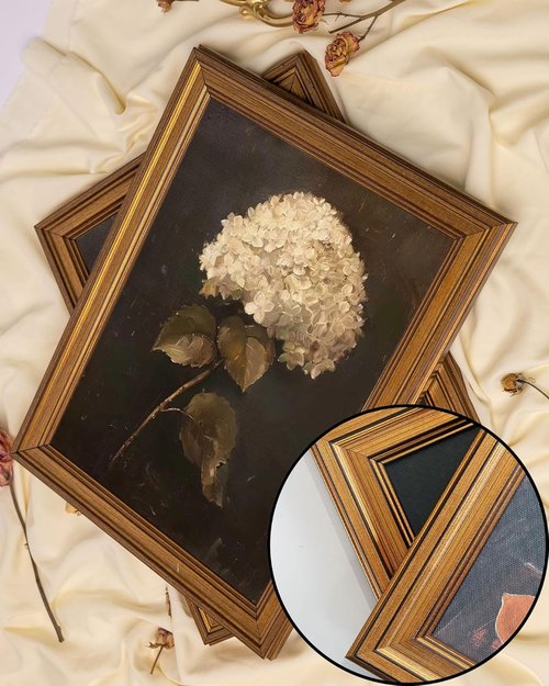Gold Framed Vintage Wall Art - White Hydrangea Canvas Print for Living Room & Bedroom | 12x16 Inch