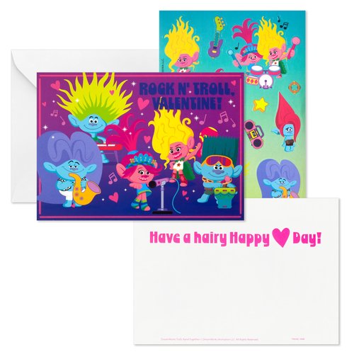 Hallmark Trolls Valentines Day Cards Assortment for Kids (24 Valentine Cards, 24 Sticker Sheets and Envelopes)