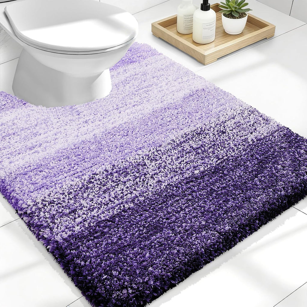 OLANLY Luxury Toilet Rugs - Extra Soft & Absorbent Microfiber U-Shaped Bath Mat 24x20 | Non-Slip Violet