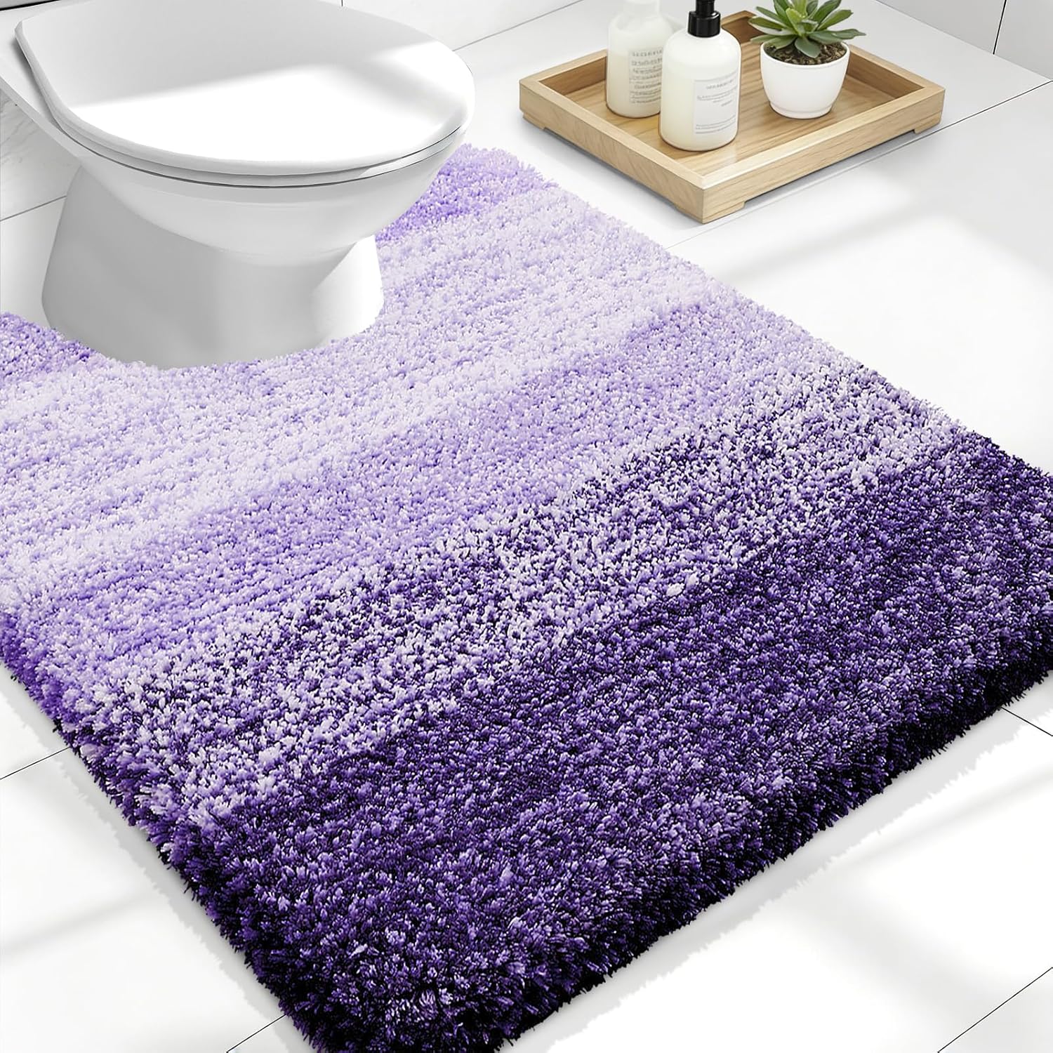 OLANLY Luxury Toilet Rugs - Extra Soft & Absorbent Microfiber U-Shaped Bath Mat 24x20 | Non-Slip Violet