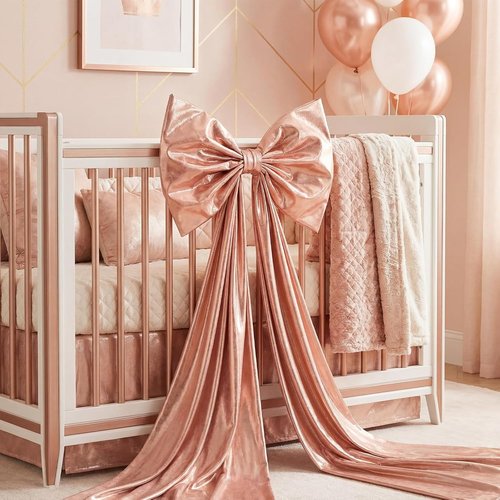 Giant Shiny Bow Decoration - 82-Inch Extra Large Rose Gold Bow with Metal Clip & Wire Support for Luxury Events