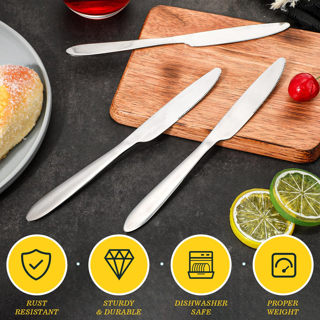 Nuenen 200 Pcs Dinner Knives Set 8.4 Inches Serrated Table Knives Durable Stainless Steel Butter Steak Silverware Bulk for Home, Restaurant, Kitchen, Dishwasher Safe and Mirror Polished