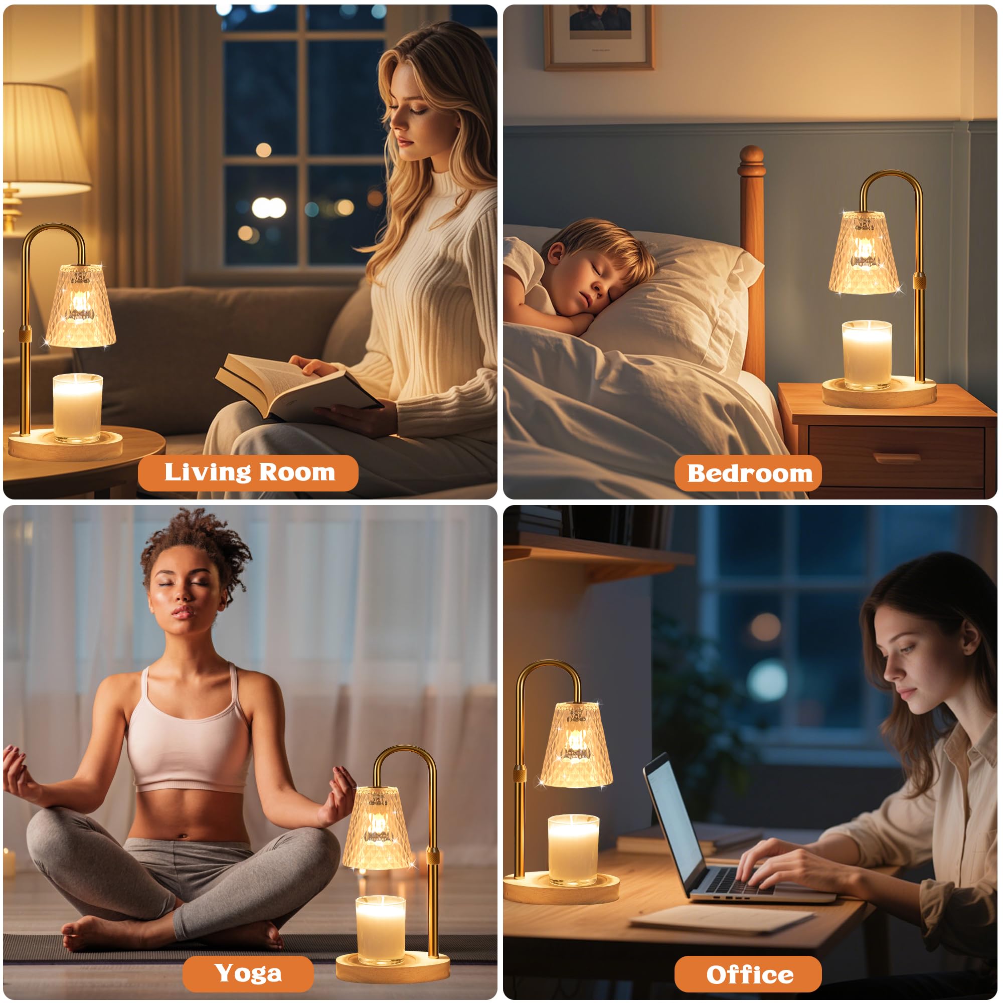 Candle Warmer Lamp with Timer - Adjustable Height Electric Wax Melter in Gold for Cozy Aesthetic Bedroom Home Decor Gift for Women Mother Friend Birthday Various Festivals